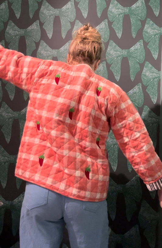 Rutig jacka med broderad chili